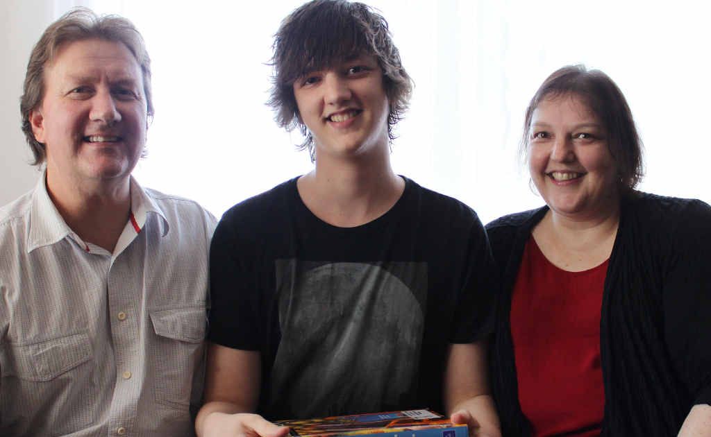 Jordan Young, pictured with his parents Paul and Janine, said he was grateful for the assistance of Marist College Emerald during his final year of school. Jordan Young, pictured with his parents Paul and Janine, said he was grateful for the assistance of Marist College Emerald during his final year of school.